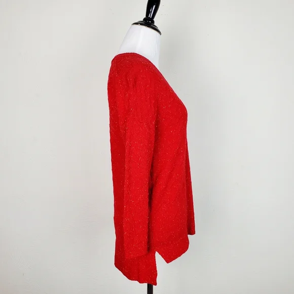 Lucky Brand Sweater Zig Zag Confetti Red Boho Speckled Spring Fall Quirky - Picture 7 of 10